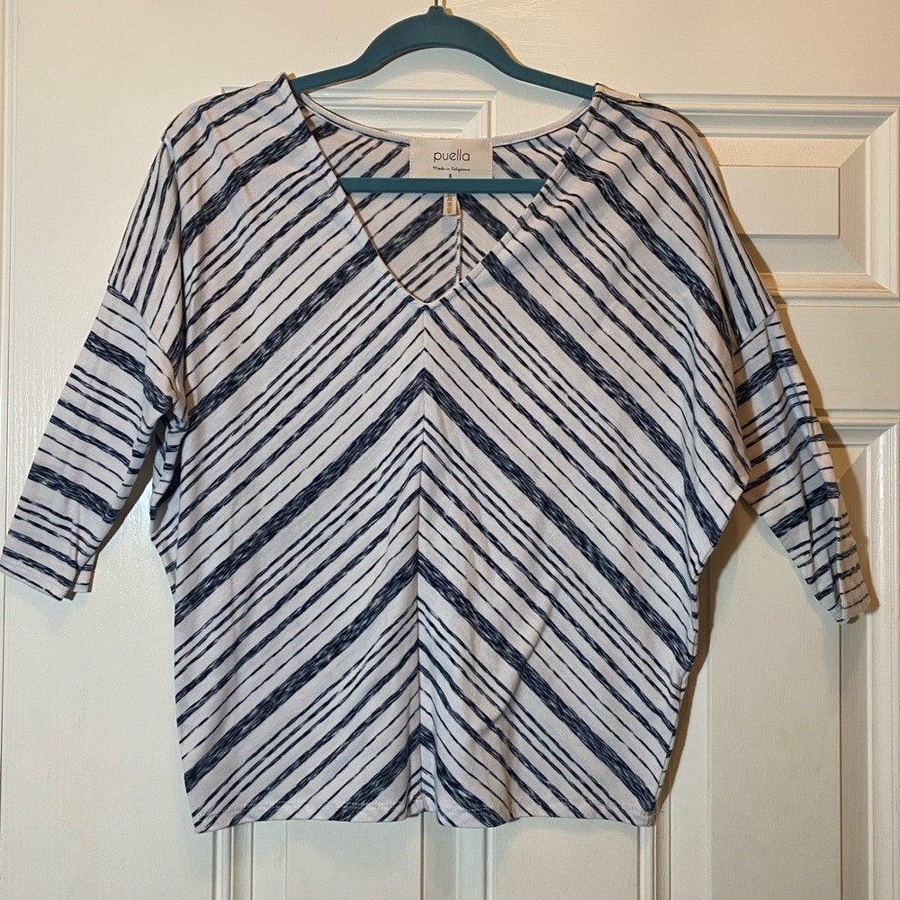Puella Striped V-Neck Top - Black and White